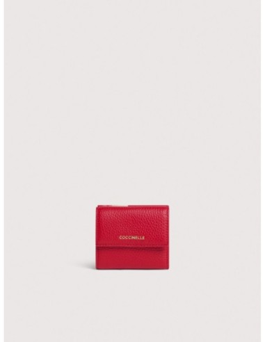 Mini portafoglio con patta in pelle con grana Coccinelle Metallic Small – Scarlet - foto 1
