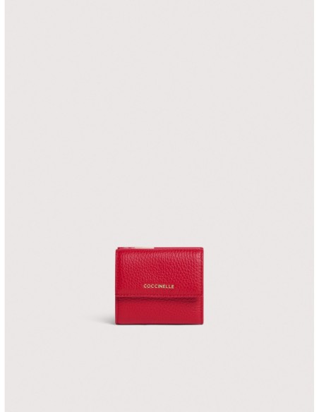 Mini portafoglio con patta in pelle con grana Coccinelle Metallic Small – Scarlet - foto 1