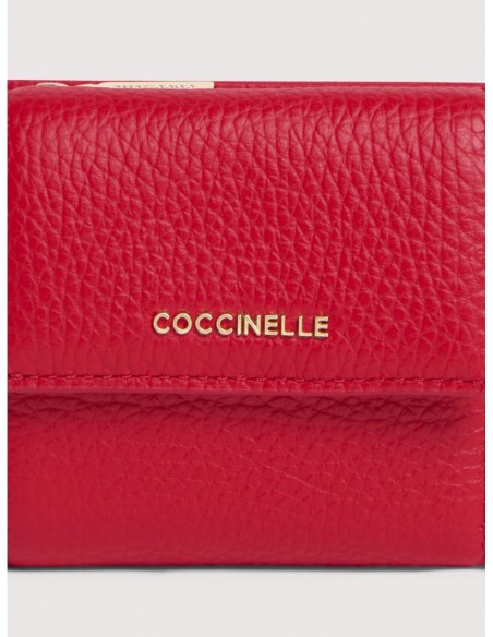 Mini portafoglio con patta in pelle con grana Coccinelle Metallic Small – Scarlet - foto 3